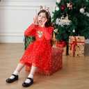 Toddler Girls Christmas Tulle Dress Sequin Princess Party Dresses Long Sleeve Xmas Clothes 2-6 Years (Red)