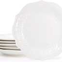 SOUJOY Set of 6 Porcelain Dinner Plate, 10'' Embossed Salad Plates, White Dessert Serving Plates for Steak Appetizer, Kitchen Plates for Restaurant, Family Party, Dishwasher Microwave Safe