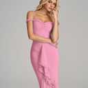 KUTUMAI Women Ruffle Bodycon Maxi Dress Ruched Long Formal Cocktail Wedding Guest Dresses (Pink, XL)