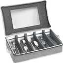 Flatware Storage Box, Silverware Utensil Storage Case Organizer, Tableware Cutlery Storage Container with Cover/ Lid and Adjustable Compartments for Tableware Organization (Grey)