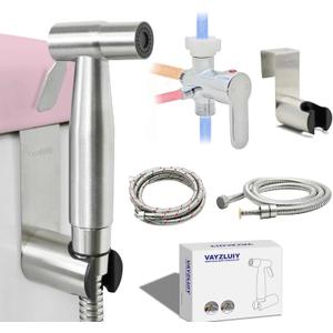 Vayzluiy Handheld Toilet Bidet Sprayer for Toilet-Adjustable Water Pressure Control with Bidet Hose for Feminine Wash, Stainless Steel Brushed Nickel Cloth Diaper for Baby Wash (Warm and Cold)