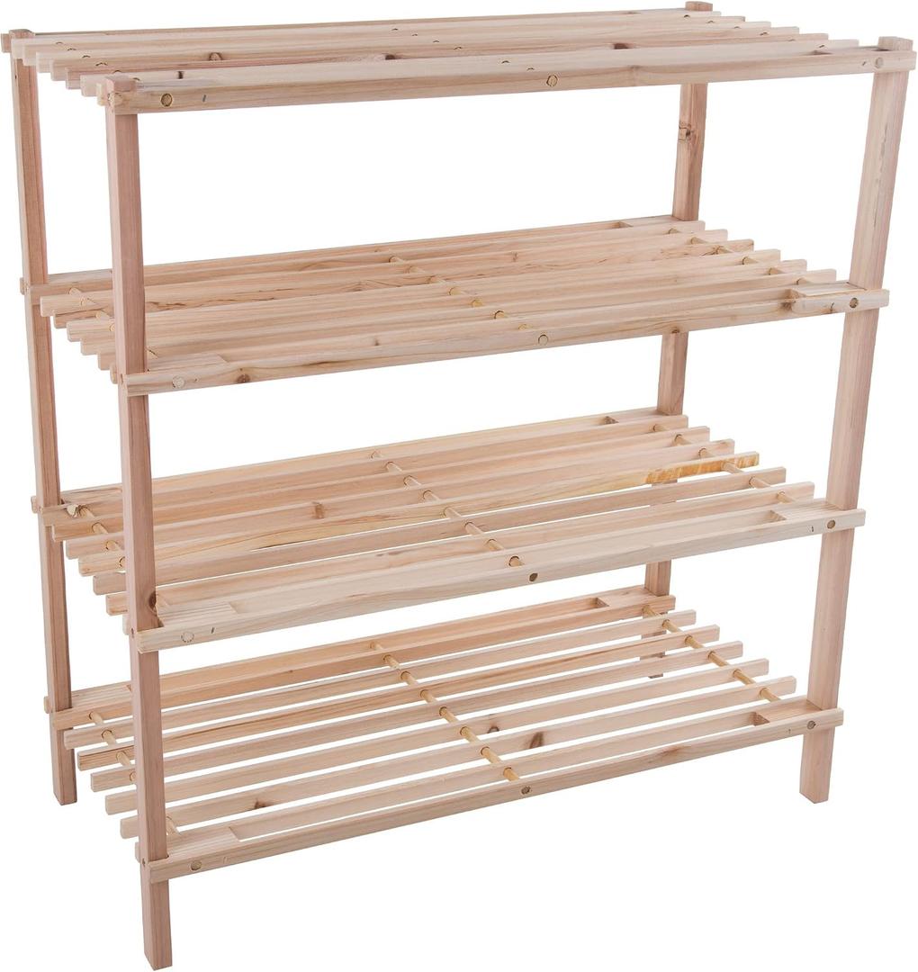Shoe Storage Rack - 4-Tier Wood Shoe Organizer for Closet, Bathroom, Entryway - Footwear Shelf Holds 12 Pairs Sneakers or Boots by Lavish Home (Light Oak), 25 inches x 26.25 inches x 10 inches