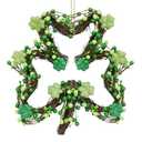 St Patricks Day Wreath for Front Door, Artificial Saint Patrick's Day Door Wreath with Glitter Foam Shamrock Green Berries, St Pattys Wreaths Decorations for Wall Mantel