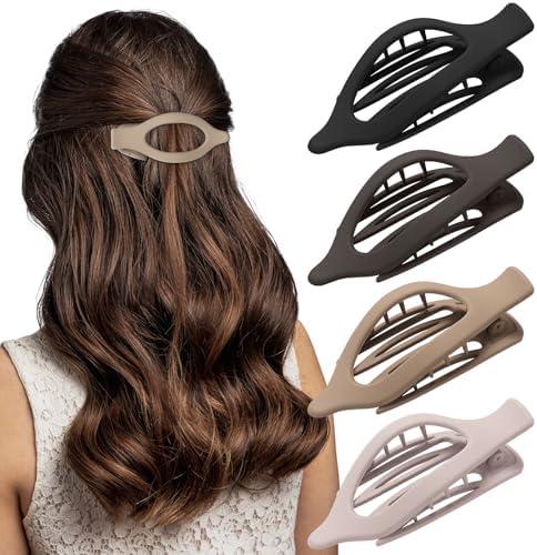 Sightor Flat Hair Clips, 4 Packs Flat Hair Claw Clips for Thick Thin Hair Clips, French Flat Hair Clips for Women Stylish Lay Flat Claw Clips, Black, Beige, Brown, Coffee