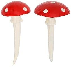 Juegoal Set of 2 Fairy Garden Miniature Mushrooms Statues, Glow in Dark Mini Red Mushroom Resin Figurines, Outdoor Garden Yard Art Accessories, Fly Agarics Sculpture Lawn Ornament Decorations