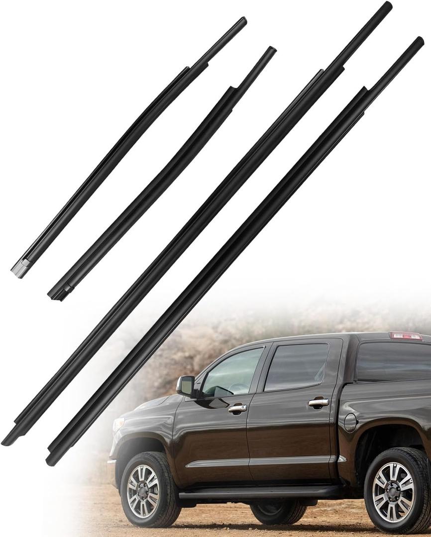 Exterior Window Moulding Trim Seal Weatherstrip Seal Belt Kit Fit for Toyota Tundra Double Cab 2007-2020 Replace 68160-0C020 68210-0C020 68163-0C010 68164-0C010