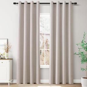 Joywell Natural Linen Full Blackout Curtains 84 Inches Long,Grommet Thermal Insulated Black Out Room Darkening Window Textured Drapes for Bedroom Living Room Nursery,2 Panels Set,52 x 84 Inch