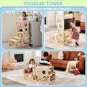 Toddler Tower, Toddler Stool for Kitchen, Kids Learning Wooden Tower, Foldable Weaning Table with Kids Step Stool, Montessori Standing Tower for Bathroom and Kitchen Counter