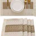 Farmhouse Placemats Set of 4 with Fringe Boho Placemats Macrame Table Decor Woven Placemats in Natural Burlap for Kitchen and Dining Table Centerpiece Spring Home Decorations, Khaki
