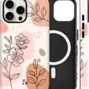 Magnetic for iPhone 15 Case Cute Blossom Floral Flowers Phone Case, Shockproof Slim TPU and Hard PC Protective Phone Cover Compatible with MagSafe Designed for Women Girls (Beige)