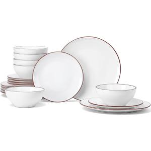 Famiware Glacier Stoneware Dinnerware Sets, Plates and Bowls Sets, 12 Pieces Kitchen Dishes Set for 4 - Dishwasher and Microwave Safe, Chip and Scratch Resistant, White