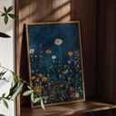 WHASAYART Botanical Floral Canvas Print 16x24 Framed Wildflower Wall Art, Rustic Dark Blue Colorful Flower Artwork, Vibrant Vintage Painting Living Room Kitchen Bedroom Hallway Home Decor