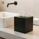 Monarch Abode Tissue Box Cover Square Hand Hammered Black Metal Tissue Holder Box for Bathroom Accessory, Aesthetic Decorative Facial Napkin Cube for Modern Home Decor