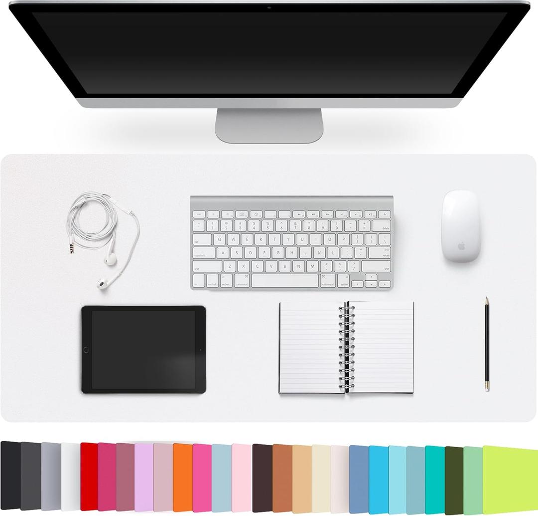 Leather Desk Pad Protector,Non-Slip Desk Pad,on-Slip PU Leather Large Mouse Pad,Easy Clean Desk Protecor Mat,Writing Pad for Office Work/Home/Decor(White, 31.5" x 15.7")