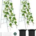 Foldable Cucumber Trellis, 46" L x 18" W A-Frame 2 Pack Cucumber Trellis for Raised Bed Garden Vegetable Grow Supports, Steel Trellis with Twist Ties & Plant Bags for Climbing Plants Outdoor