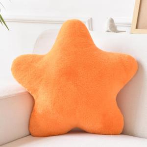 Xiashrk Star Pillow, Decorative Throw Pillows for Bed Couch, 15" Star Shaped Pillow Plush Floor Cushions Room Decor Pillow with Faux Rabbit Fur for Sofa Bedroom Living Room (Orange, 15" x 15")
