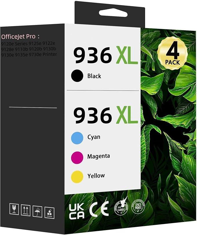 936 936XL Ink Cartridges Combo Pack：936e 936 Ink Cartridges for HP OfficeJet Pro 9120e 9122e 9128e 9125e 9730e 9130 9135e 9110b 9120b 9130b 9130e Printers(4 Packs)