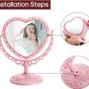 DEAYOU 4 Pack Heart Shaped Cosmetic Mirror, Vintage Vanity Tabletop Mirror with Double Sided, Rotatable Dresser Mirrors with Stand for Makeup, Girl, Women, Beauty, Spa Party, 4 Color