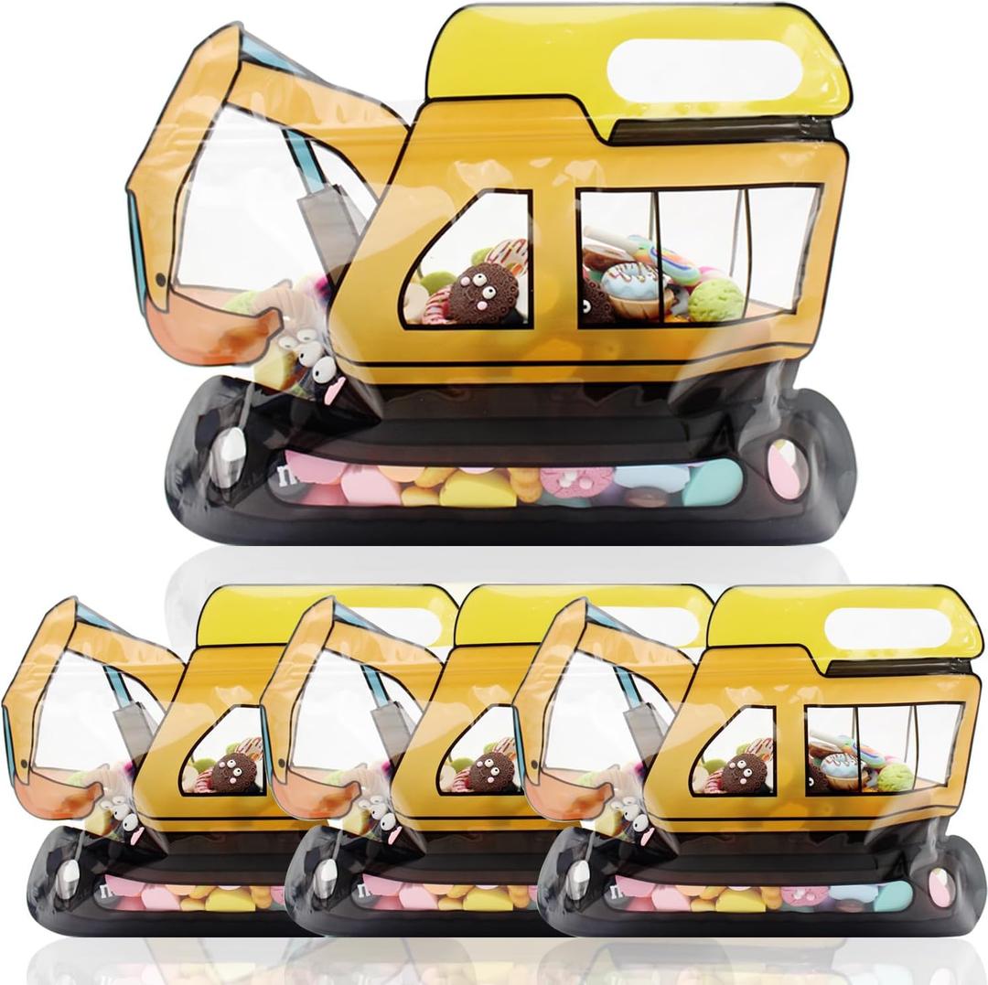 30 Pack Goodie Gift Bags Cartoon Excavator Car Candy Treat Bag Small Plastic Ziplock Seal Bags with Handle Resealable Packaging For Food Storage Birthday Baby Shower Party Favor (Excavator)