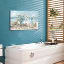 AKOTAC Blue Ocean Beach Bathroom Canvas Wall Art Seaside Seashell Painting Print Artwork Starfish with White Flower Coastal Picture Wall Decor for Living Room Bedroom Bathroom Decoration