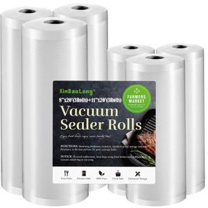 Vacuum Sealer Bags For Food: 6 Pack 3 Rolls 11" x 20' + 3 Rolls 8" x 20' - Commercial Grade BPA Free Bag Rolls - Durable Cut-to-Length Food Vac Bags for Sous Vide Cooking Puncture Prevention