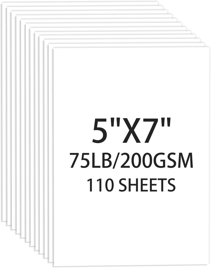 Cardstock 5x7, 110 Sheets, White Card Stock, 5x7 Cardstock Paper, 75lb/ 200gsm Heavyweight Blank Cards for Printer,DIY,Wedding Invitations, Thankyou Cards, Postcards