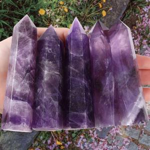 LAIDANLA Amethyst Healing Crystals Wands 3.5-4" Polishing Natural Reiki Energy Wand Stone Hexagonal Point Large Crystal Gemstones for Meditation Therapy Crystal Grid Decoration 1Pcs