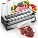 95KPa Automatic Vacuum Sealer, 9-in-1 Food Sealer for Dry/Moist/Liquid Foods, Double Heat Seal & Pump, Includes Bag Rolls & Hose, Built-in Cutter, Stainless Steel