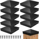 4x4 Post Caps (Fits True 3.5" x 3.5" Wood Posts) - Matte Black Aluminum Pyramid Style, Durable Metal Toppers for Fence, Deck, and Mailbox Protection (10 Pack)