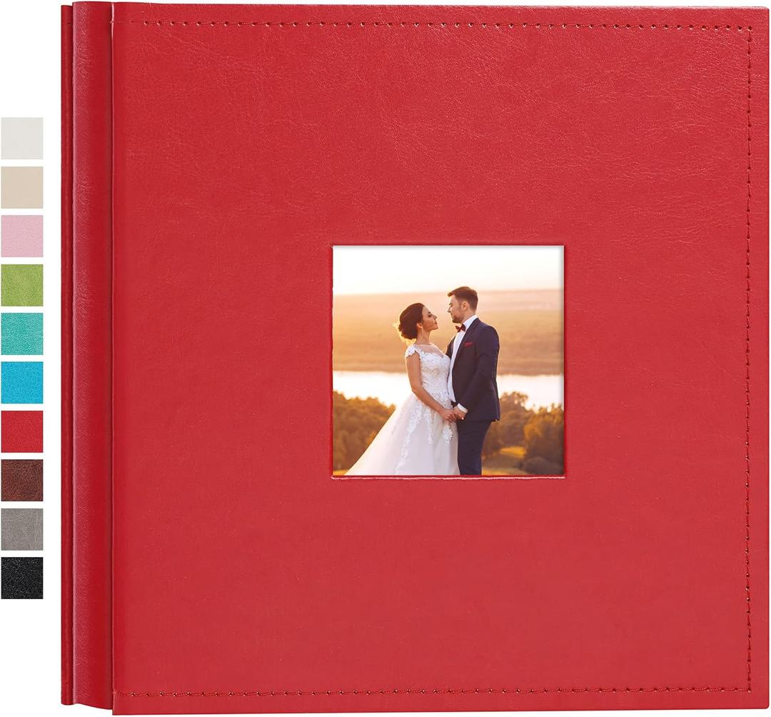 potricher Small Photo Album 4x6 200 Photos Leather Cover Picture Book with 200 Horizontal Pockets for Family Wedding Anniversary and Baby (Red)