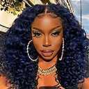 BlackSwern Blue Wigs, Curly Lace Front Wigs Pre Plucked, HD Glueless Lace Curly Wig for Black Women, Big Curly Wig Blue Color