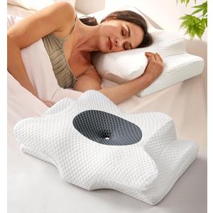 Dream Without Pain Cervical Neck Pillow for Sleeping, Ergonomic Side Sleeper Pillows for Adults, Cooling Orthopedic Pillow for Neck Relief Support, Memory Foam Pillows Back Stomach Sleepers (King, Gray)