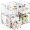 Yieach 4 Pack Large Stackable Storage Drawers,11Deep Under Cabinet Organizer,Baby Bottle Organizer,Clear Stacking Pull Out Drawer,Acrylic Storage Containers Bins for Organizing Snack,Medicine,Makeup