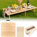 60"x30" Low Folding Picnic Table, Portable Boho Floor Table with Tablecloth, Ideal for Camping, Wedding, Beach, Garden, Party, 60" x 30" x 25"