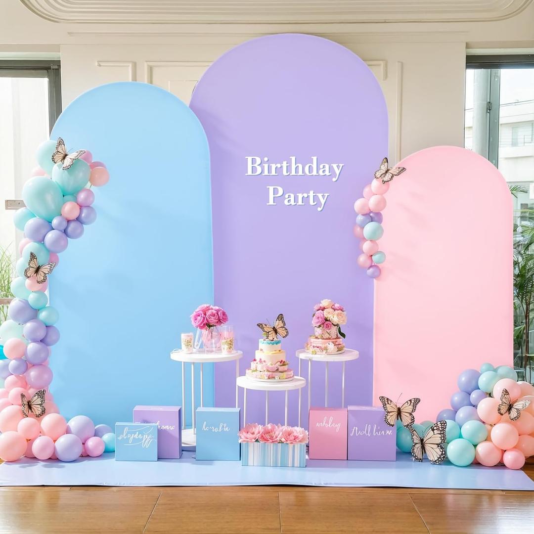 Pink Purple Blue Arch Backdrop Cover 3 Set-7.2FT, 6.6FT, 6FT Spandex Fitted Wedding Arch Stand Covers for Baby Shower Birthday Party Wedding Ceremony Photo Arch Stand Background Decorations