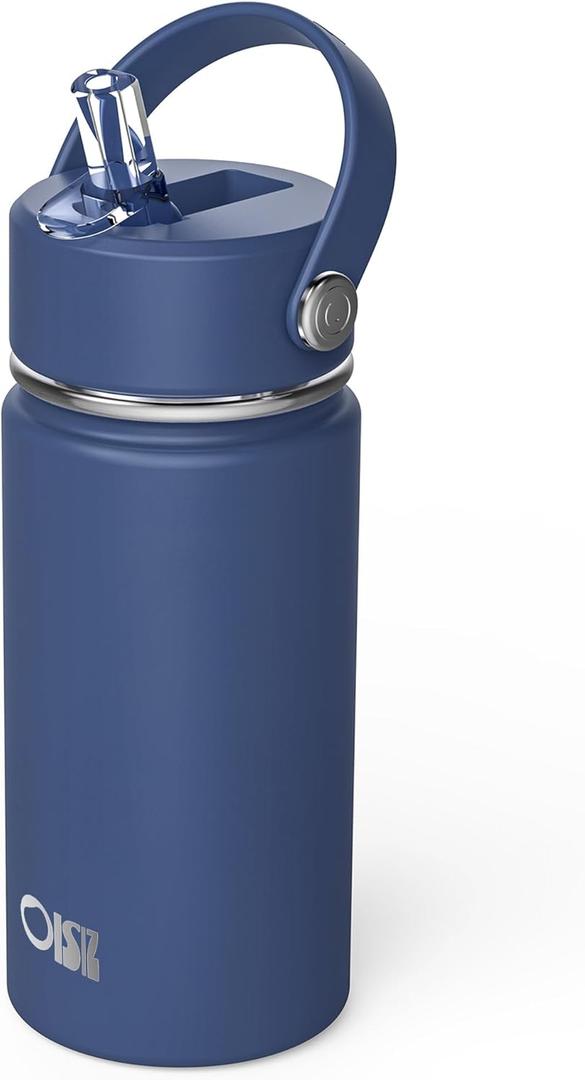 OISIZ Kids Water Bottle with Straw Lid 14oz, Vacuum Insulated 316 Stainless Steel Water Bottles for Kids for School, Leakproof Water Bottle, BPA Free and Keep Cold for 24 Hours (Navy Blue)