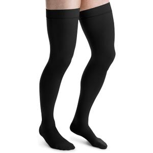 JOBST 115414 forMen Ribbed Dress Compression Stocking, Thigh High, 30-40mmHg, Closed Toe, Large, Black, Large