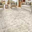 8x10 Washable Neutral Area Rug Beige Vintage Living Room Bedroom Carpet Non-Slip Soft Low Pile Farmhouse Indoor Large Throw Rug for Dining Room Office