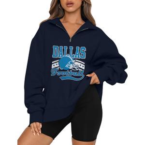 KIDDAD Football Sweatshirt for Women Game Day Graphic 1/4 Zip Shirts Football Team Fans Long Sleeve Pullover Tops (L)