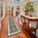 Washable Runner Rug 2x7 Hallway Runner Rug Non Slip Runner Rugs with Rubber Backing Soft Kitchen Farmhouse Distressed Carpet for Living Room Bedroom Bathroom (Black)