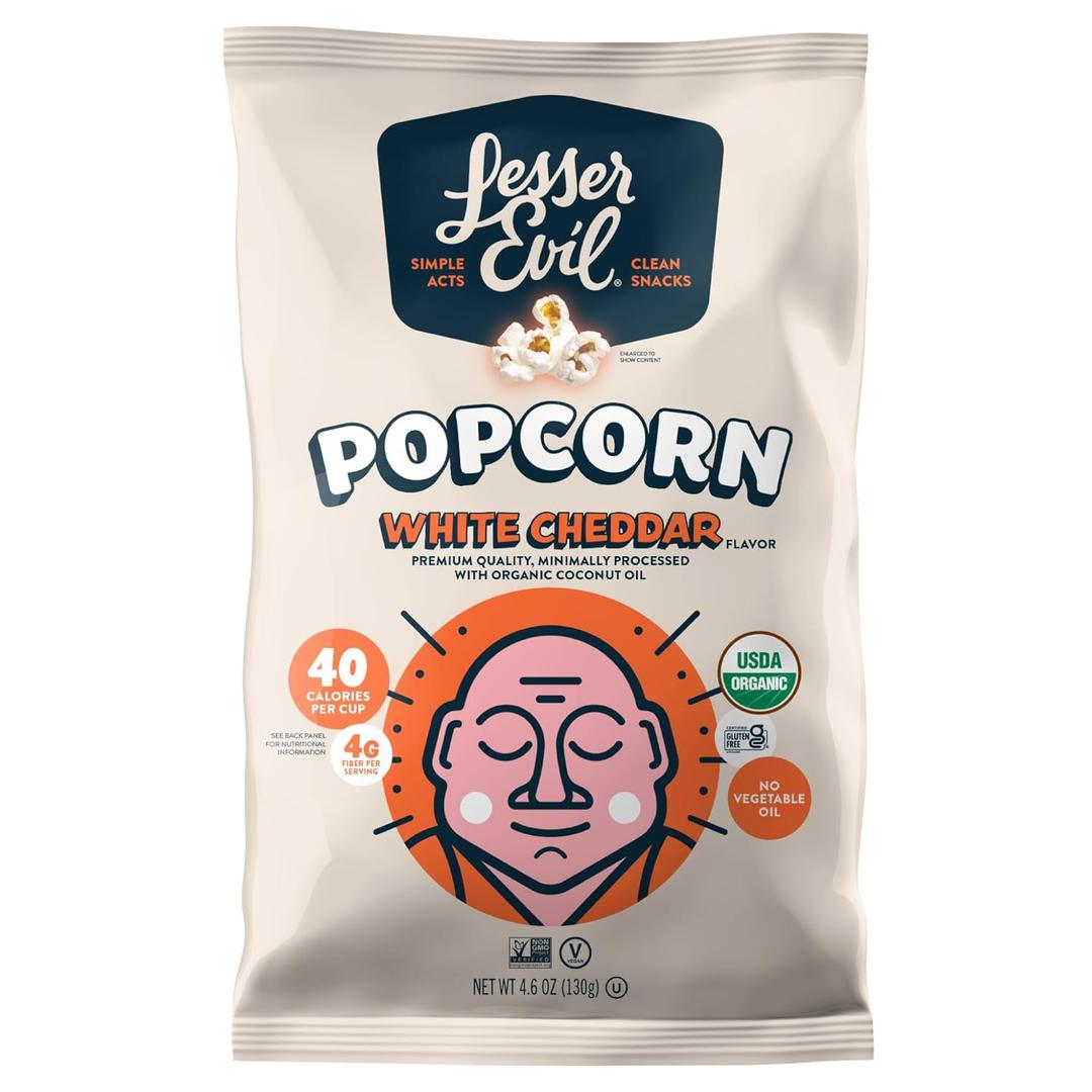 Lesser Evil Popcorn Wht Cheddar Org 4.6 OZ (4.6 Ounce (Pack of 2)) Expiration Date May 8 2026