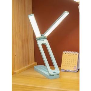 Double Head Desk Lamp with Large Lighting Range, Mini Lamp for Small Spaces, Rechargeable Foldable and Portable Desk Lamp with USB-C Cable for Travelling, Blue
