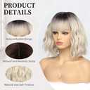 Short Ombre Blonde Bob Wigs for Women Wavy Blonde Wig with Bangs Ash Blond Wig Synthetic Hair Water Wave Medium Length Colorful Wigs14 Inches