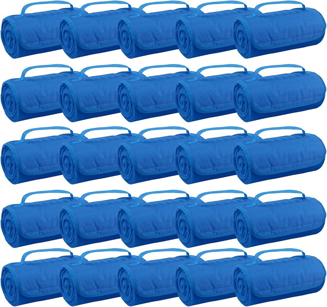 25 Ct of Roll-Up Blankets for Camping, Travel, Outdoors, Beach, Picnics  Purple  Hook + Loop Closure for Easy Use in Cars & on Airplanes  Customizable for Promotions & Events