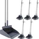 Nosiny 6 Broom and Dustpan Set with 48 Inches Long Handle with Stand up Dustpan Combo Set Large Size and Stiff Broom Dust Pan for Office Kitchen Lobby Floor Use