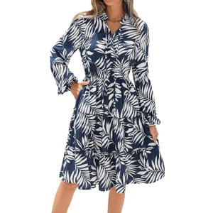 BTFBM Women Fall Dresses 2026 Floral Long Sleeve Mini Boho Dress (M)