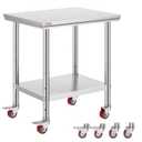 Mophorn Stainless Steel Work Table with Wheels 24 x 30 x 32 Inch Prep Table with 4 Casters Heavy Duty Work Table for Commercial Kitchen Restaurant Business, Silver and Black