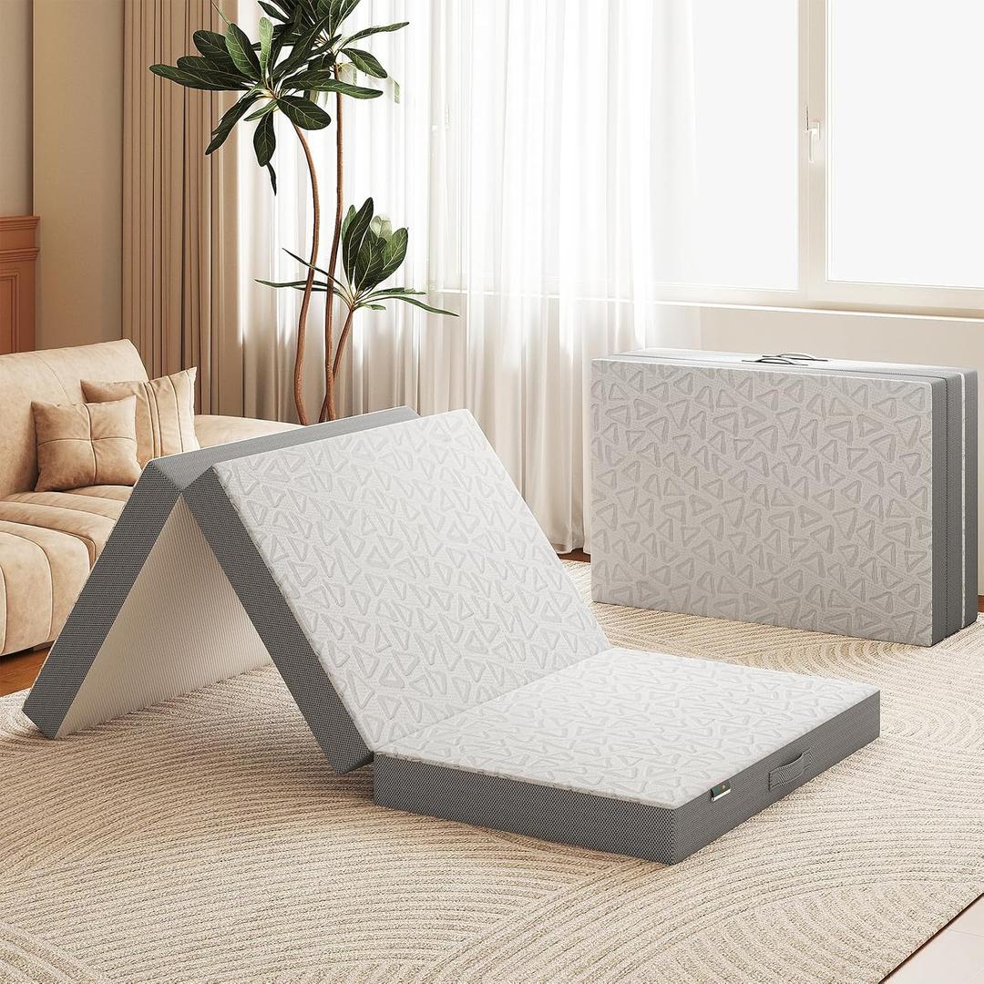 Tri-Fold Memory Foam Mattress, 6 inch Single Folding with Washable Covers, Reversible Design, Foldable Topper for Travel&Guests, 75"25"6"