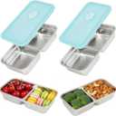 2Pcs 304 Stainless Steel Bento Boxes, 2 Compartments Portable Food Storage Containers Snack Boxes with Lids, Divided Meal Prep Lunch Box Food Container Dishwasher Safe (2PCS-Ocean Blue)