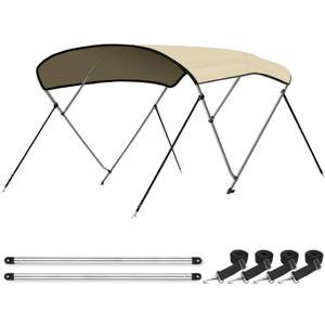 Leader Accessories 10 Colors 3 Bow 4 Bow Bimini Top Cover for Boat Includes 4 Straps 2 Rear Support Poles Mounting Hardwares Storage Boot with 1" Aluminum Frame (Sand)